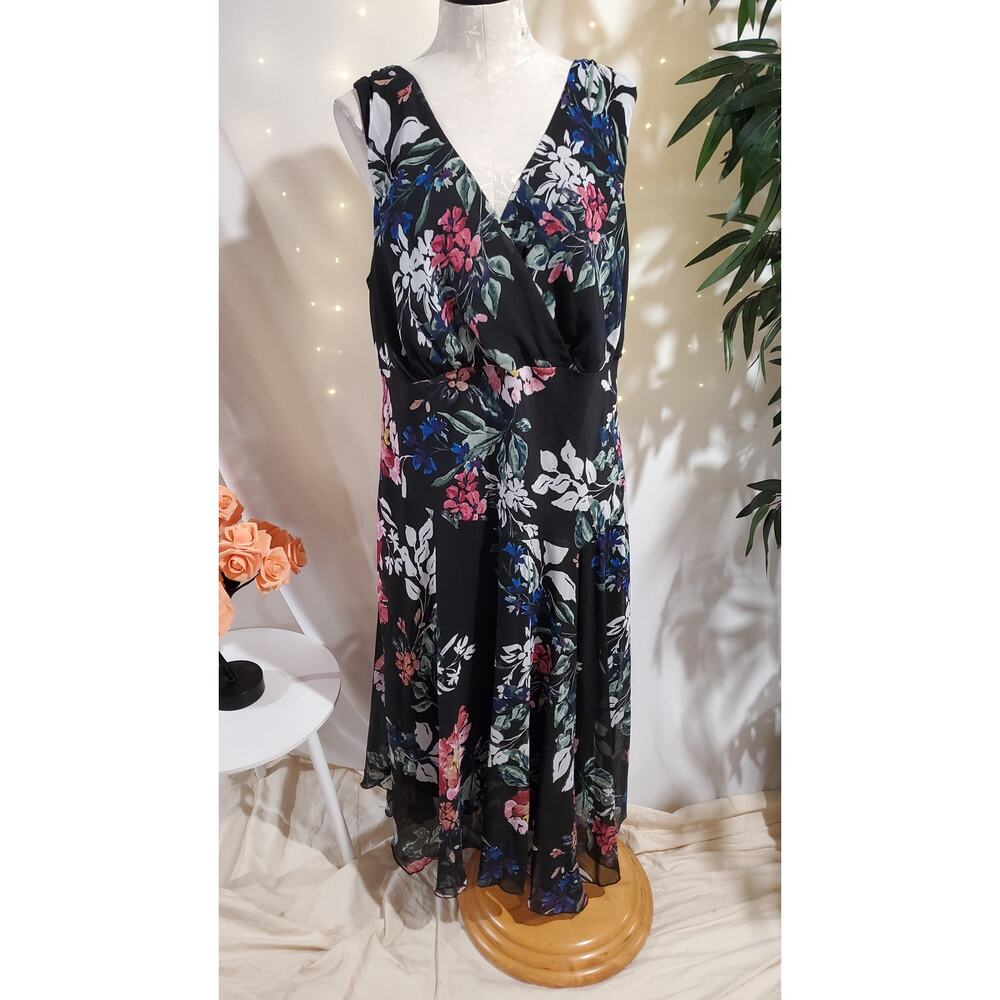 Vtg NWT Connected Apparel Floral Sheer Overlay Midi Dress Size 20W Whimsy Fairy